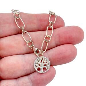 Vintage Sterling Silver 925 Tree of Life Pendant Necklace 17"